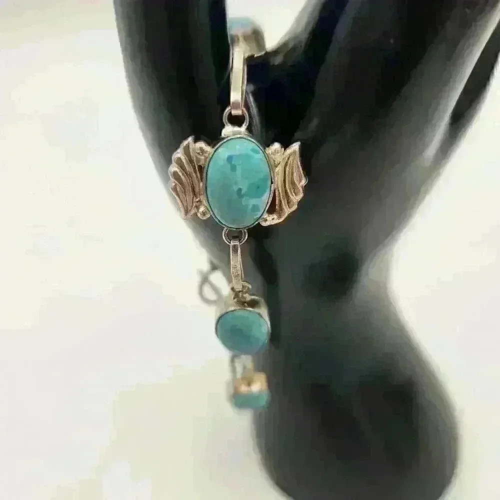 Handmade Sterling Silver 7" Bracelet 5 Blue Larimar Rare Stress-Healing Stones